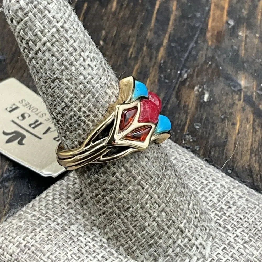 Barse Alexis Ring- Amber, Turquoise & Raspberry Quartz- Bronze-8-NWT